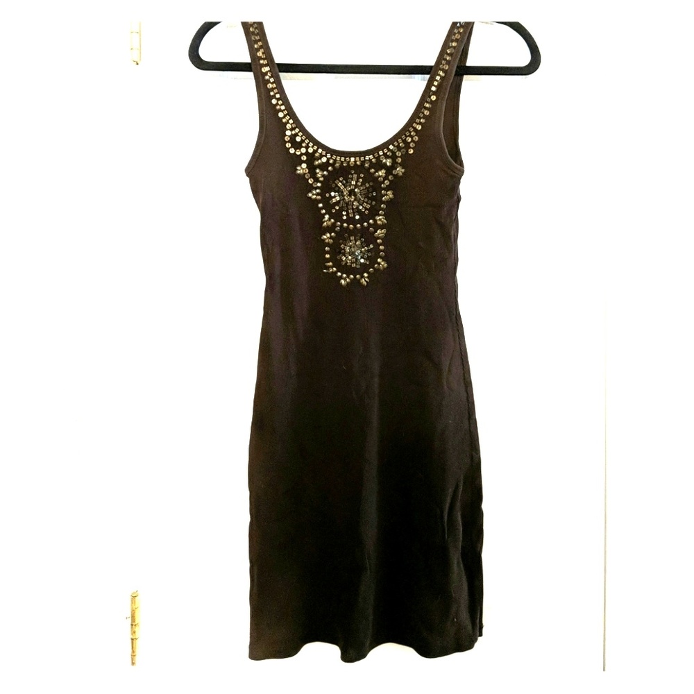 Brown tank top dress with gold detail
